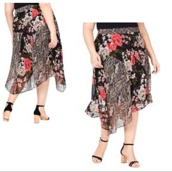 INC Chiffon Midi Boho Retro Romantic Peasant Hanky Floral Summer Fall Skirt - Picture 1 of 16